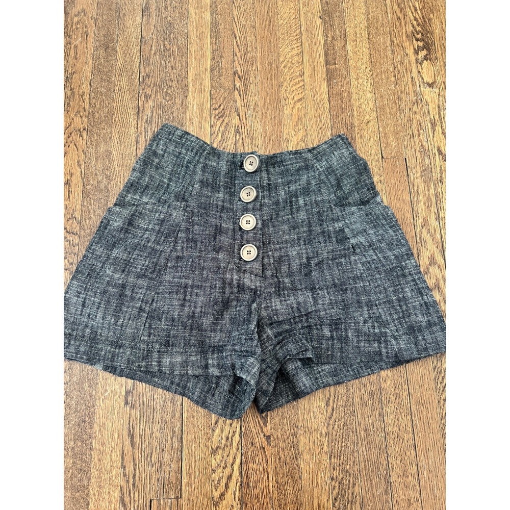 Pull&Bear Grey Black Linen Blend High Waisted Button Front Shorts Size Small
